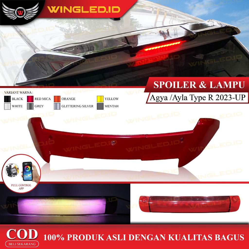 Spoiler + Lampu Spoiler Agya/Ayla Type R 2023-2025 Bahan ABS Premium