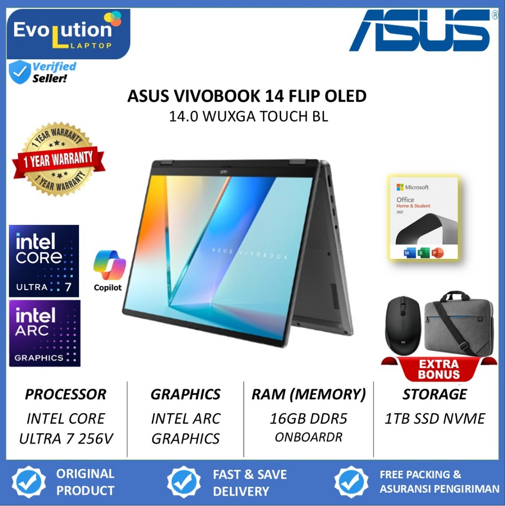 Laptop Flip 2in1 Asus Vivobook Touchscreen TM420UA AMD Ryzen 5 5500U 20GB 512GB 14 FHD IPS Windows