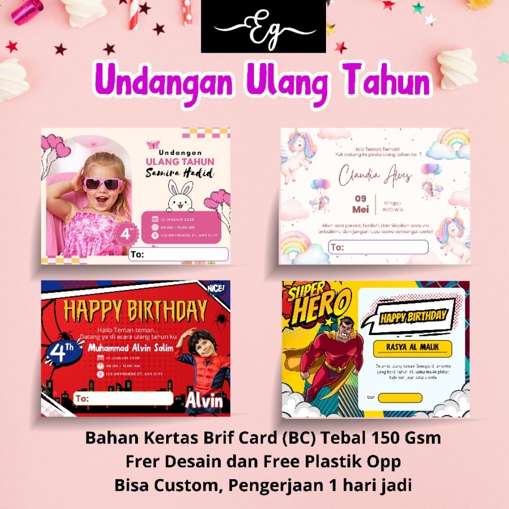 Undangan Ulang Tahun Anak Custom Desain/Undangan ulang Tahun/undangan custom/cetak undangan ulang ta