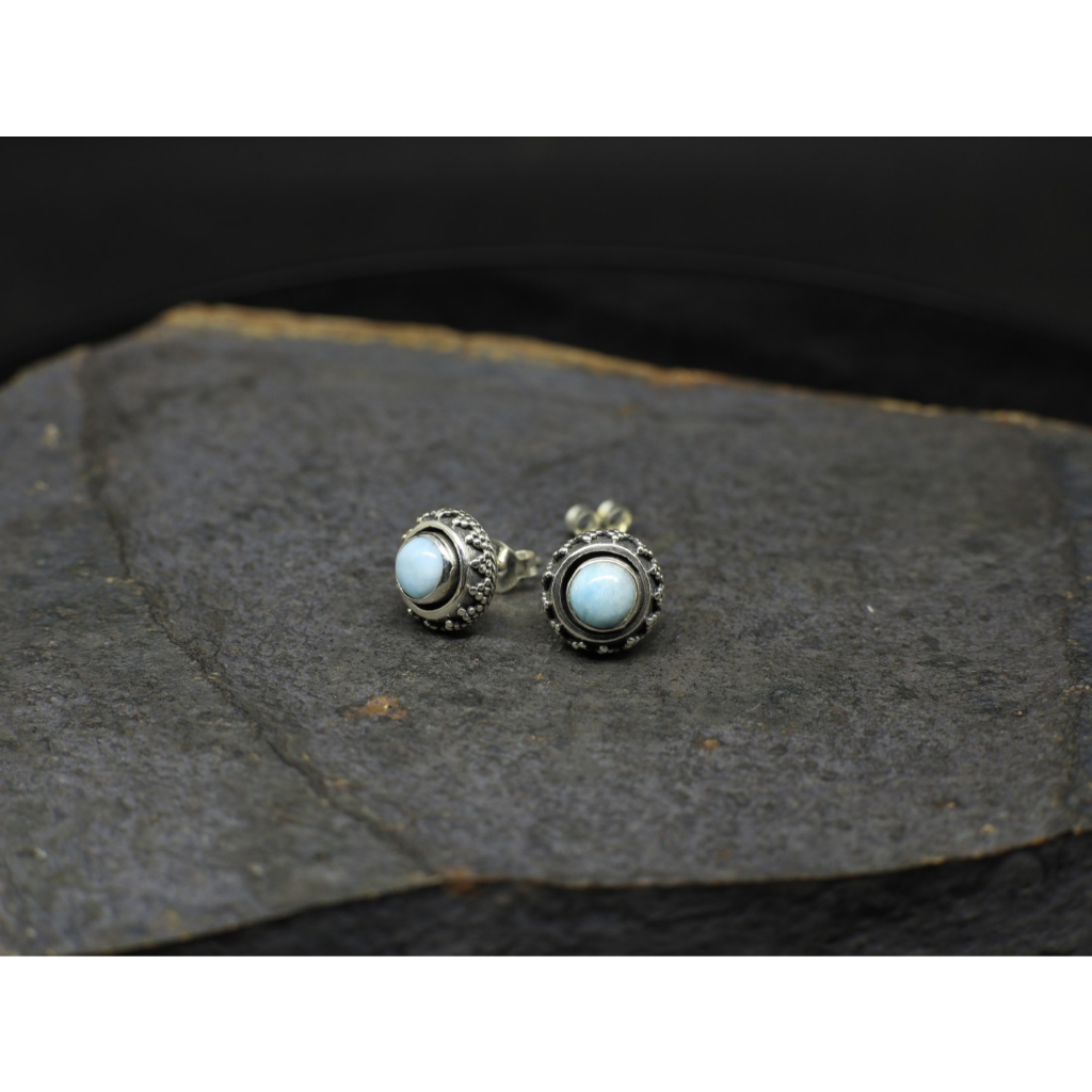 Anting Stud Jawan | Batu Larimar | Sterling Silver 925