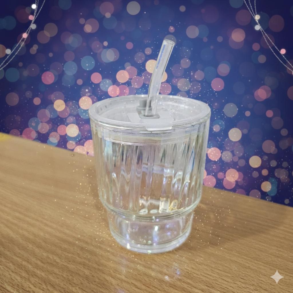 2in 1 Tumbler Gelas Kaca Mug Pelangi Gelas Rainbow
