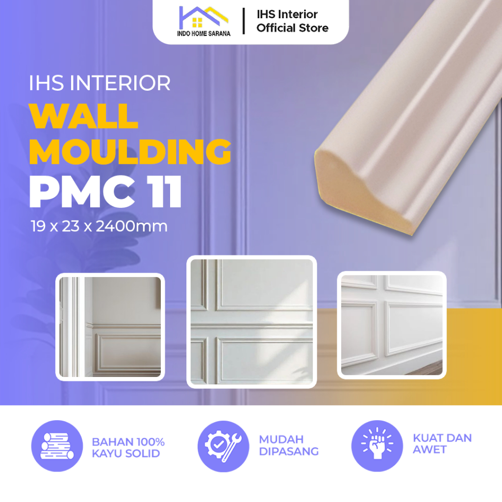 Wall Moulding Lis Kayu  PMC 11 Ukuran 19x23x2400mm - List Profil Dekorasi Dinding Interior Rumah