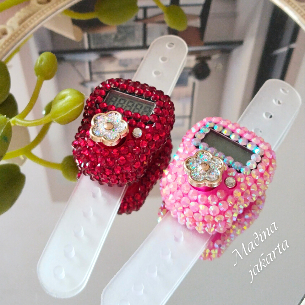 MADINA – MINA Series Tasbih Digital Aesthetic Wanita | Glitter Crystal Cantik | Tasbih Cincin Mini S