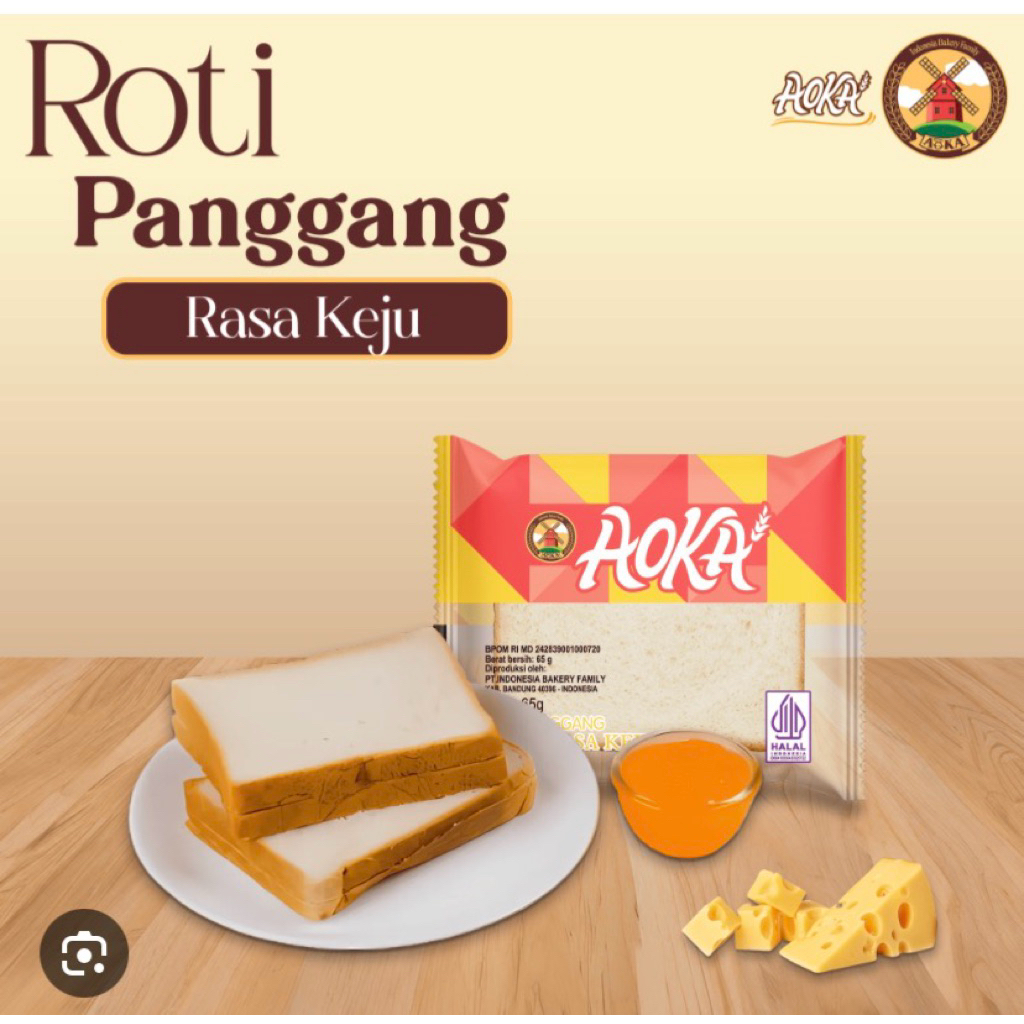 AOKA Roti panggang rasa KEJU 65gr 1dus 60pcs