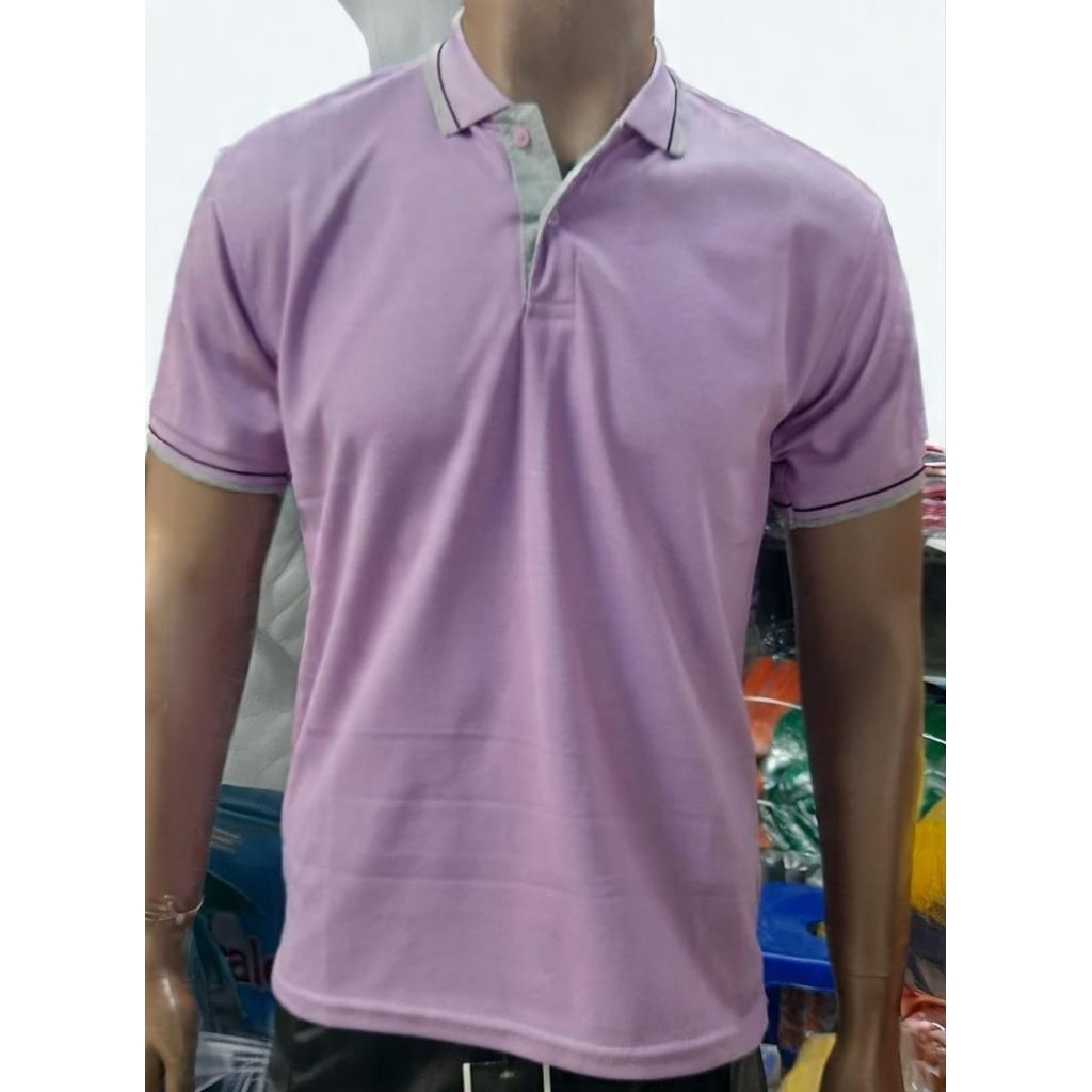 kaos kerah polos ungu muda list