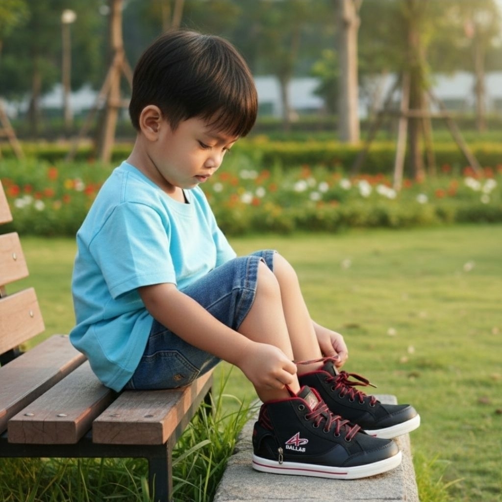 Sepatu Sneaker Anak Dallas RX King Black-Red Ori Gratis Kaos Kaki