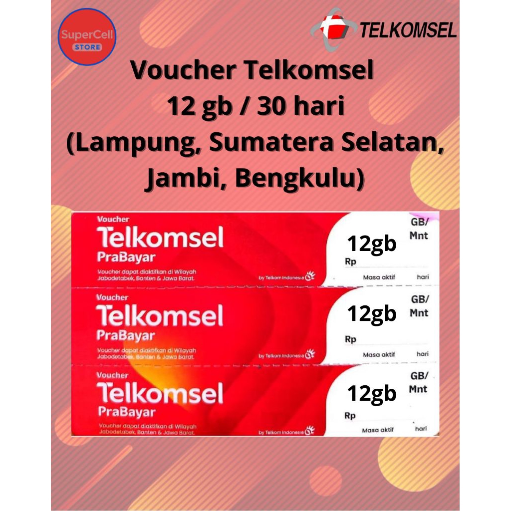 VOUCHER FISIK TELKOMSEL 12GB/30HARI (LAMPUNG, SUMATERA SELATAN, JAMBI, BENGKULU)