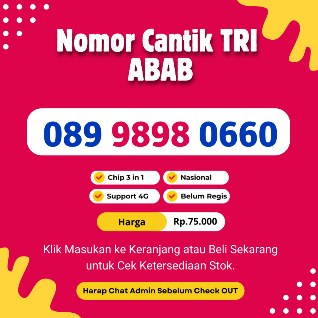 Nomor Cantik Tri Seri ABAB Murah Rapi Support 4G LTE - Kartu Perdana Tri Murah