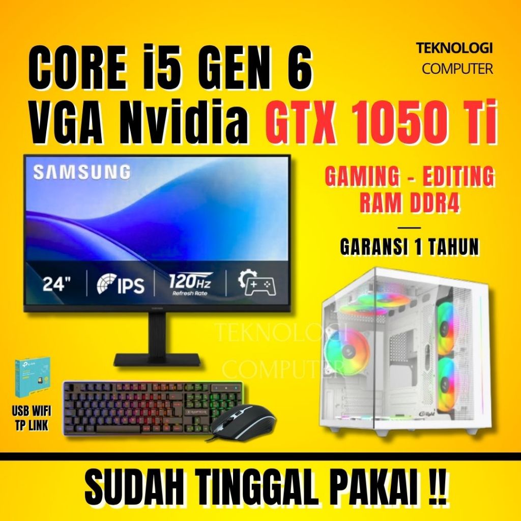 Core i5 | DDR4 | GEN 6 | VGA GTX 1050 Ti | Full Set | PC Rakitan | Komputer CPU | PC Gaming Editing