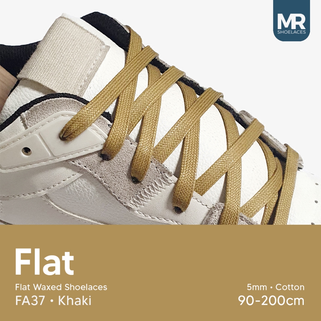 MR Shoelaces FA37 Khaki (Coklat Muda Kekuningan) - Tali Sepatu Lilin Gepeng Flat 5mm 70cm 80cm 90cm 