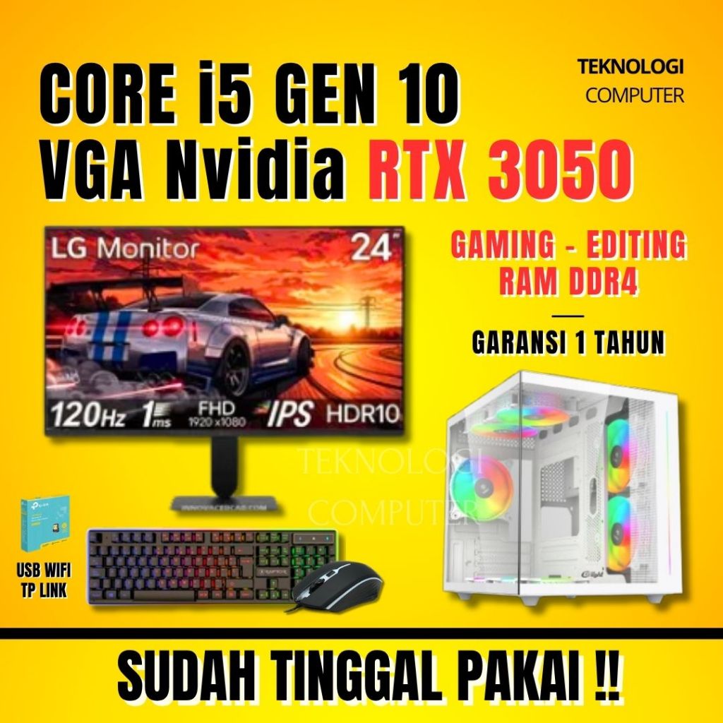 Core i5 | GEN 10 | VGA RTX 3050 | Full Set | PC Rakitan | Komputer CPU | PC Gaming Editing