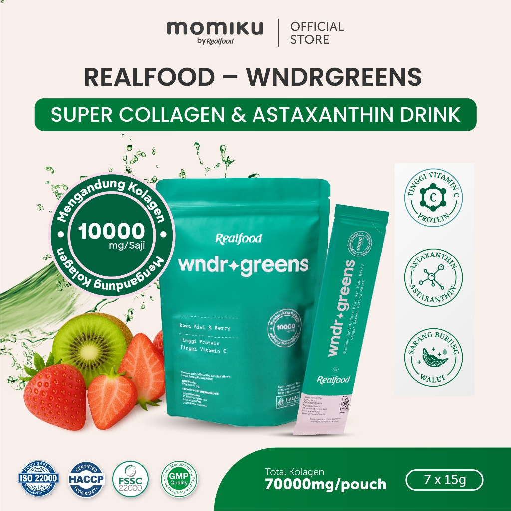 Realfood WNDRGREENS Single Pouch Super 10,000mg Collagen Bird’s Nest Drink