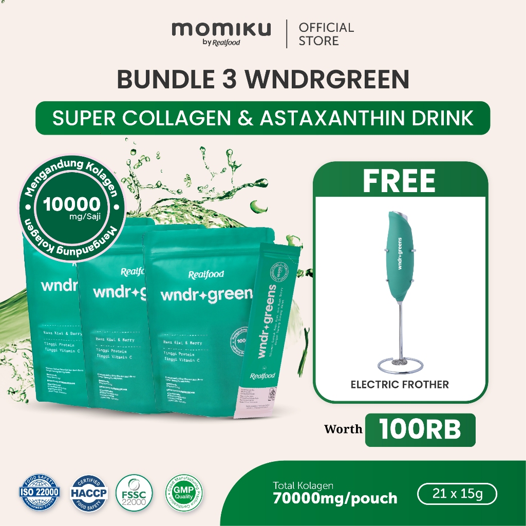 Realfood WNDRGREENS Triple Pouch Super 10,000mg Collagen Bird’s Nest Drink