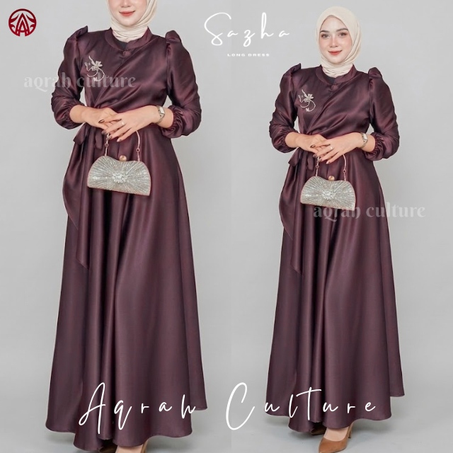 Sazha Dress Kondangan Wanita Baju Gamis Lebaran Pakaian Muslim Gaun Pesta Bridesmaid Busui Friendly 