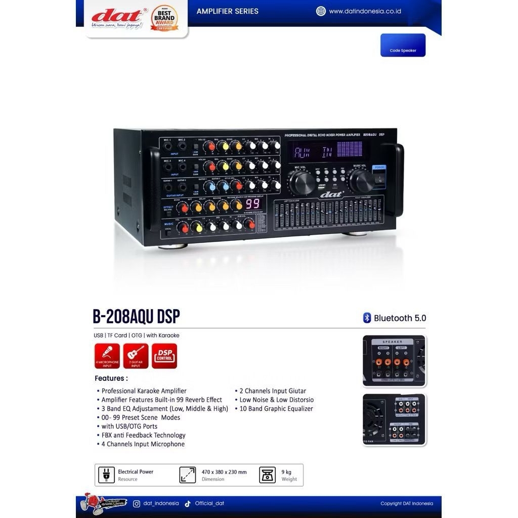Power Amplifier DAT B208AQU/ B 208 AQU NEW Professional Karaoke B 208AQU