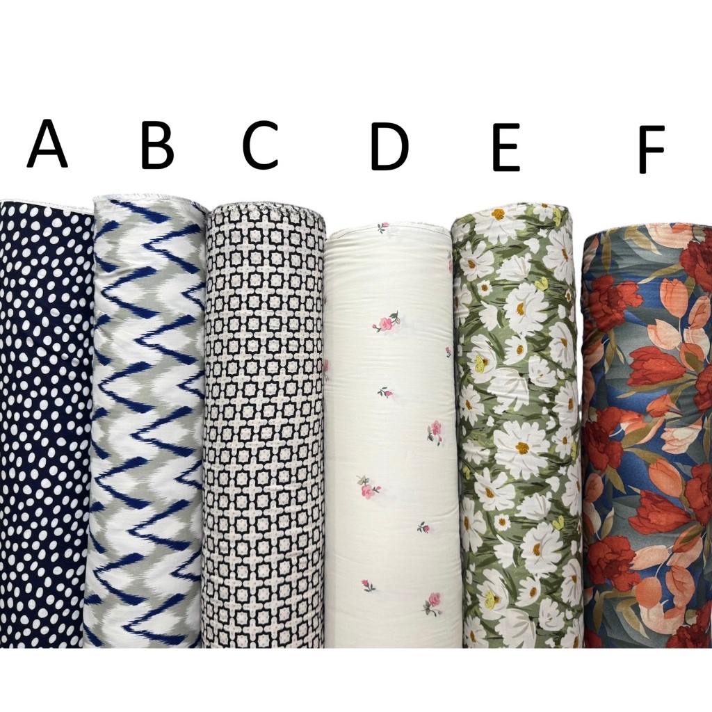 Bahan kain katun rayon viscose premium motif polkadot navy motif abstrak motif bunga arahan mukenah 