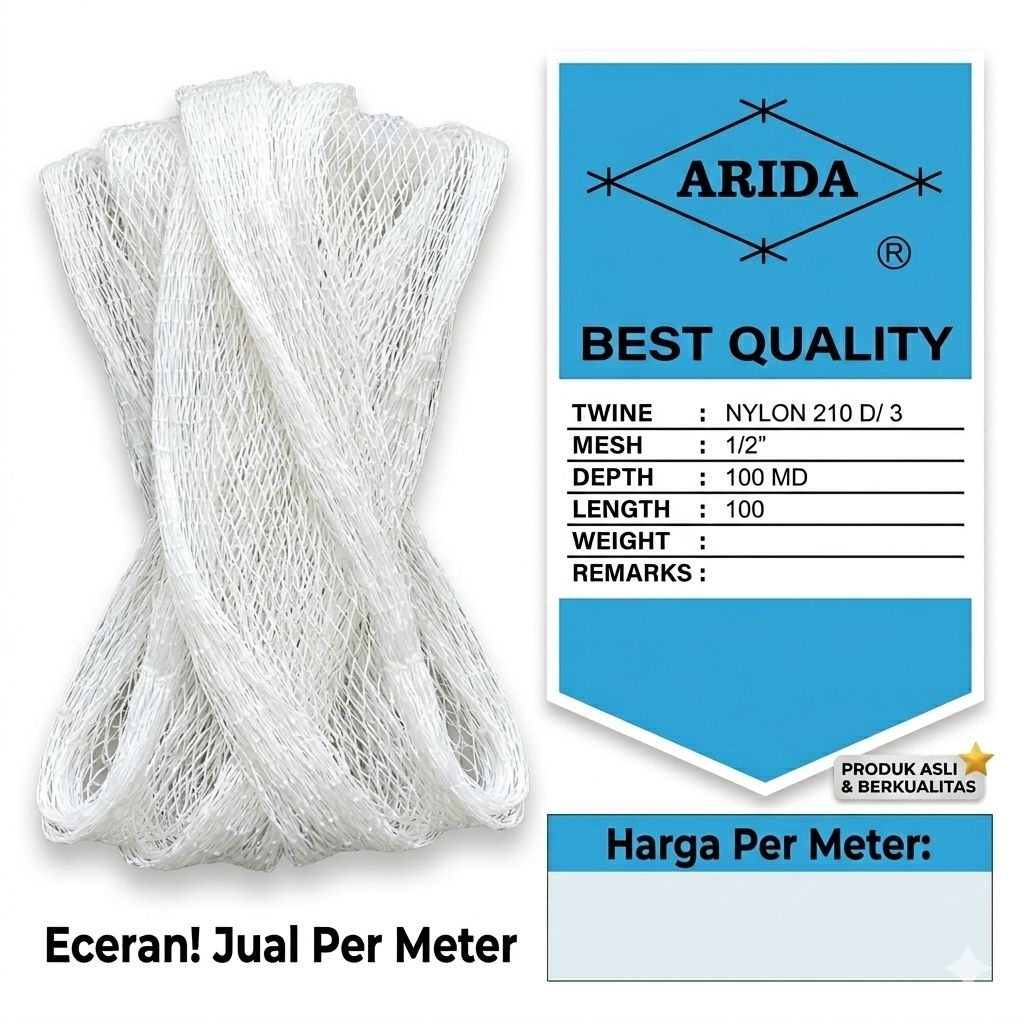 Jaring Bahan anco ½ inchi d3 nilon Jaring Bahan Jala Jaring Arida ½ inchi nilon Jaring anco ikan kec