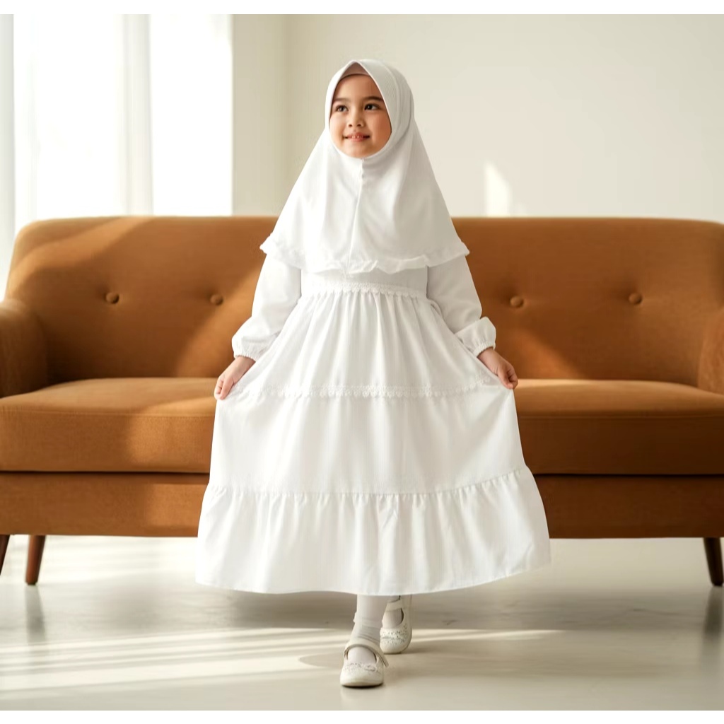 Gamis Putih Anak Manasik Haji Anak Usia 3-11 Tahun Bahan Katun Rayon Premium