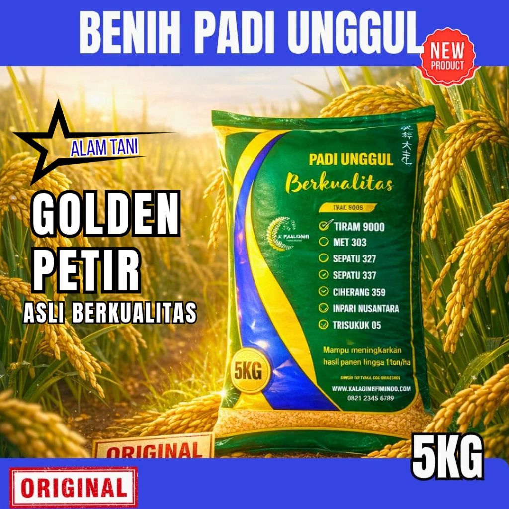 BENIH PADI UNGGUL GOLDEN PETIR KEMASAN 5 KG BENIH PADI KUALITAS ORIGINAL
