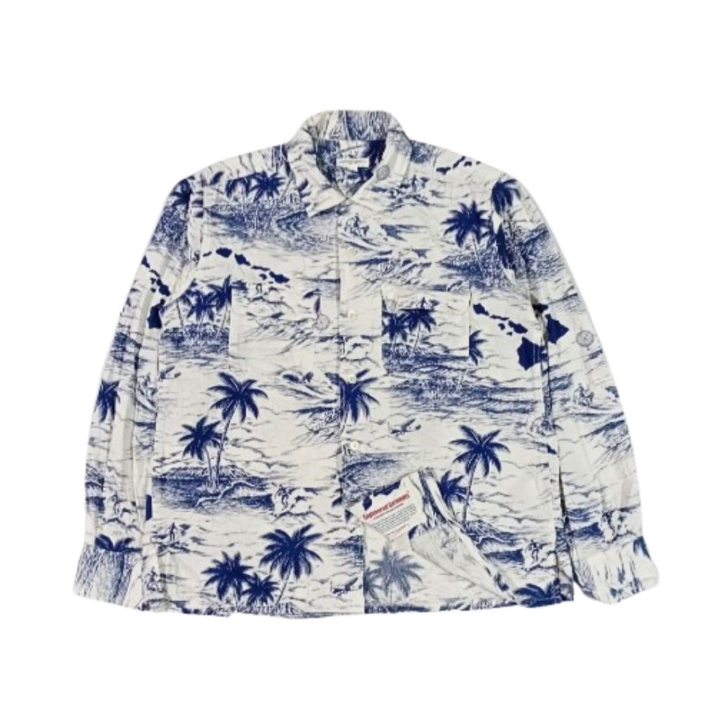 Longshirt / Kemeja Engineered Garments White & Blue Floral Shirt Men Women