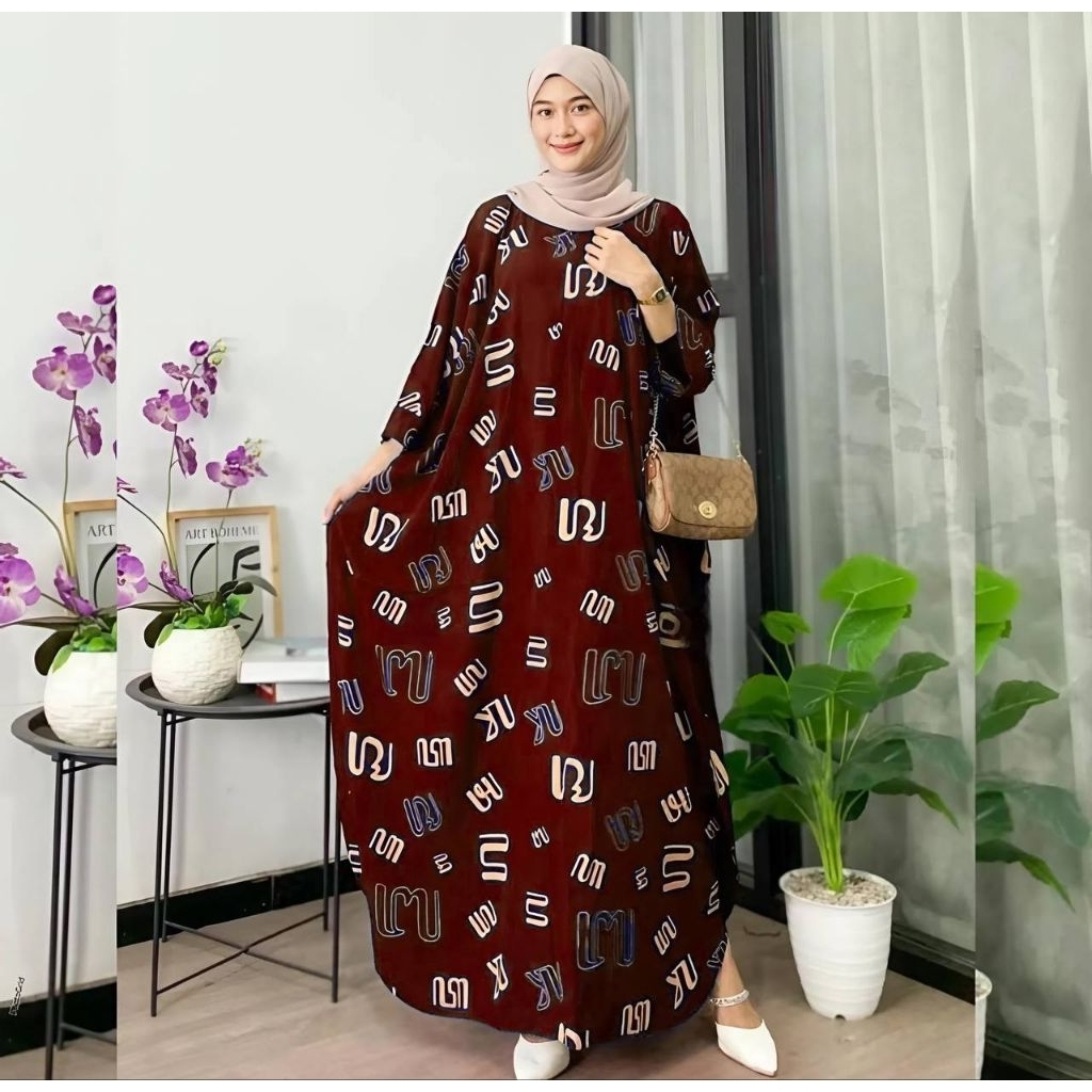 Daster Model Kaftan Motif Jawi Jumbo All Size LD 170cm Rayon Tebal Busui Friendly Resleting Depan