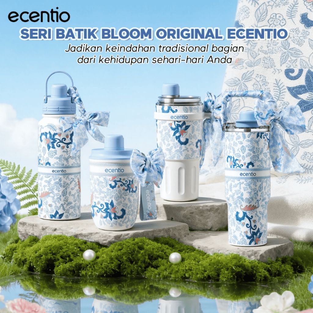 TUMBLER ECENTIO FLORAL BATIK / BOTOL MINUM STAINLESS ECENTIO 400ML 900ML