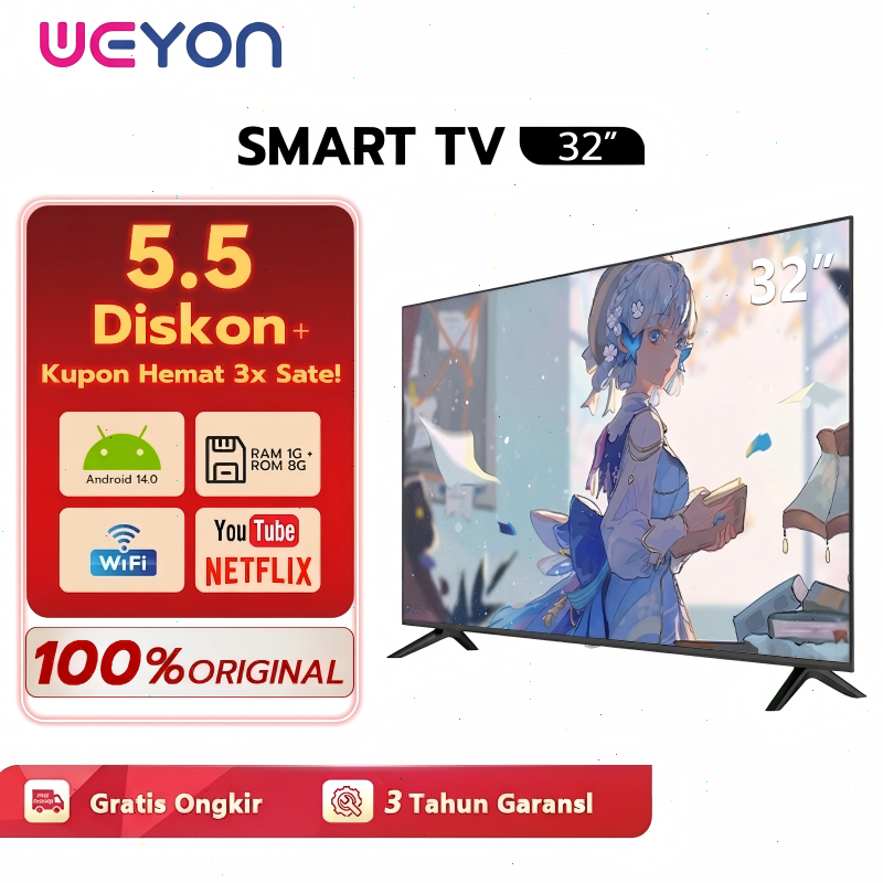 WEYON Smart TV 32 inch Android 1080P Full HD | TV Digital YouTube Netflix | Termurah Garansi 1 Tahun