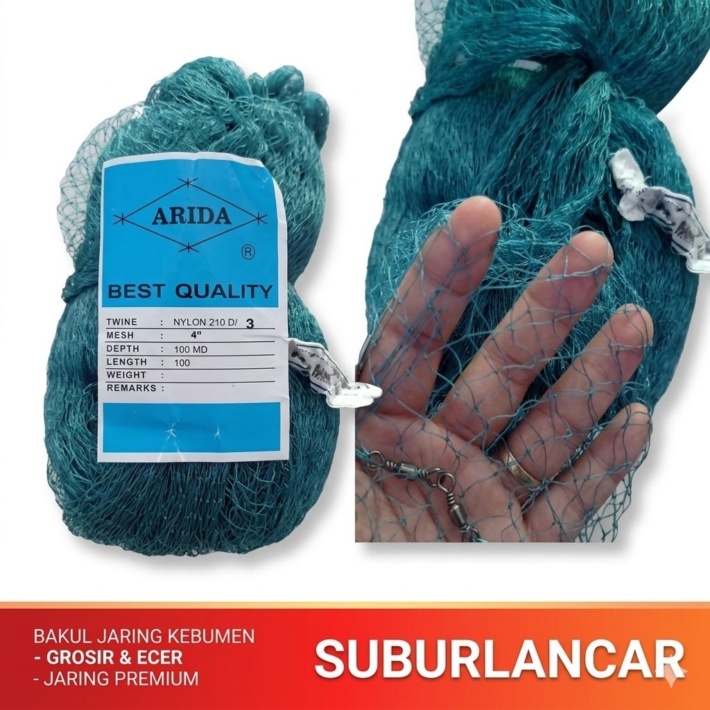 Jaring ikan nilon arida 1 inchi  10mx2,5m Jaring bahan anco ikan jaring arida
