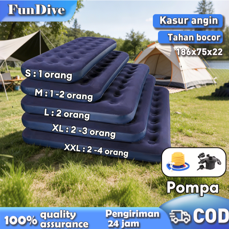 Kasur Angin Lipat Pompa Listrik Anti Gores Tahan Aus Portable untuk Ruang Tamu Hiking Outdoor Ukuran