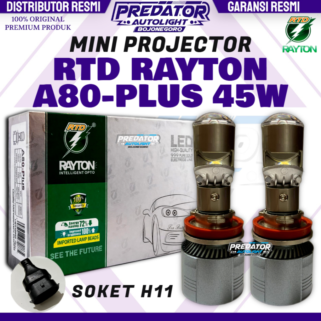 RTD RAYTON A80 PLUS H11 Projie Mini Projector Lens Motor Mobil Headlight Headlamp Biled