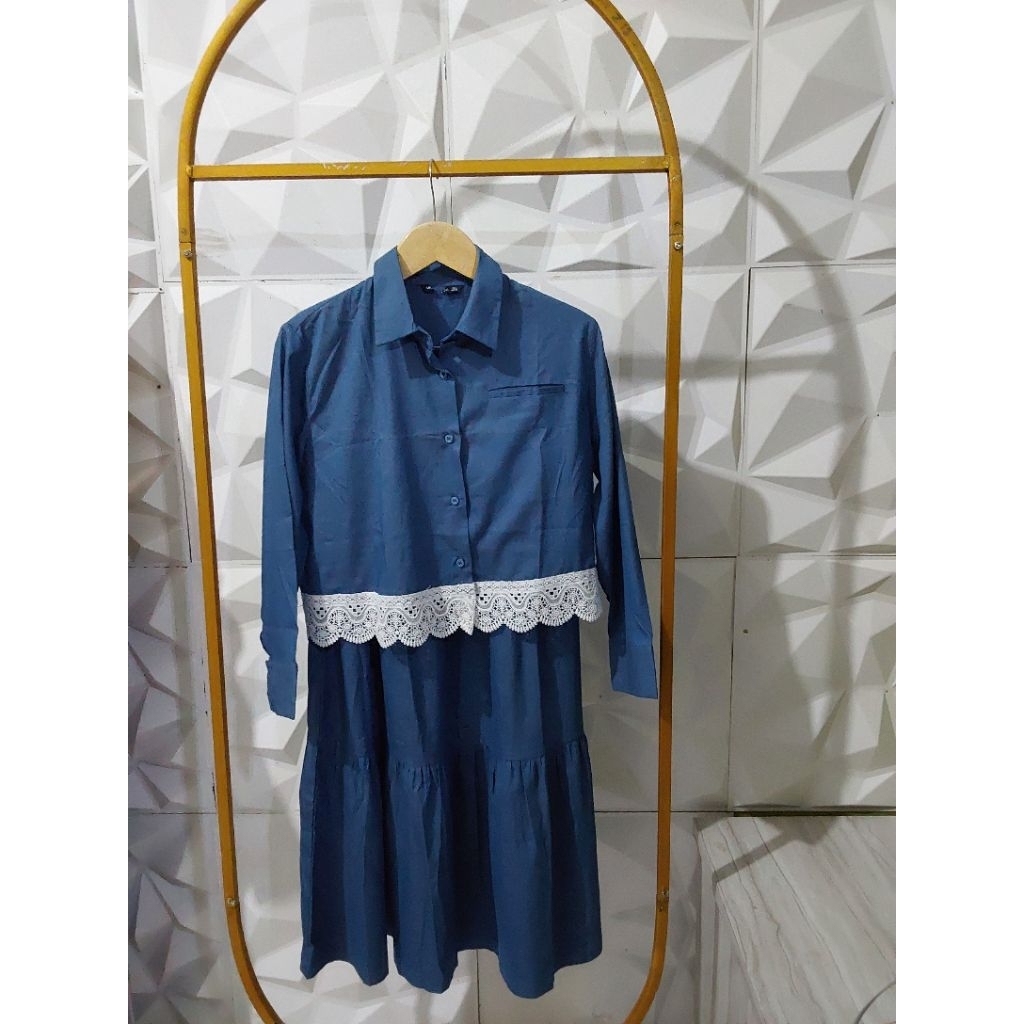setrok setelan rok Wanita biru denim