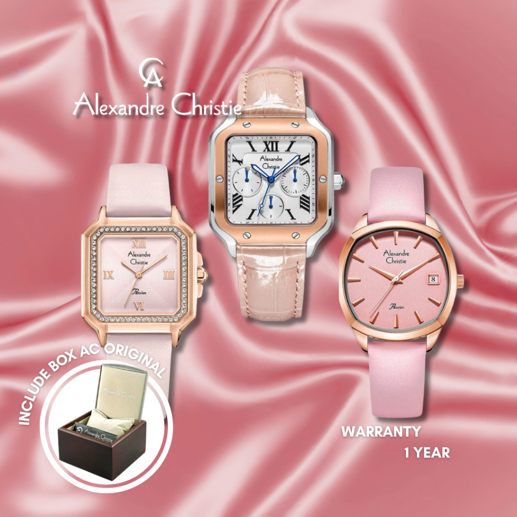 JAM TANGAN WANITA ALEXANDRE CHRISTIE STEEL LEATHER ORIGINAL WATCH PINK ROSEGOLD SILVER AC STEEL KULI