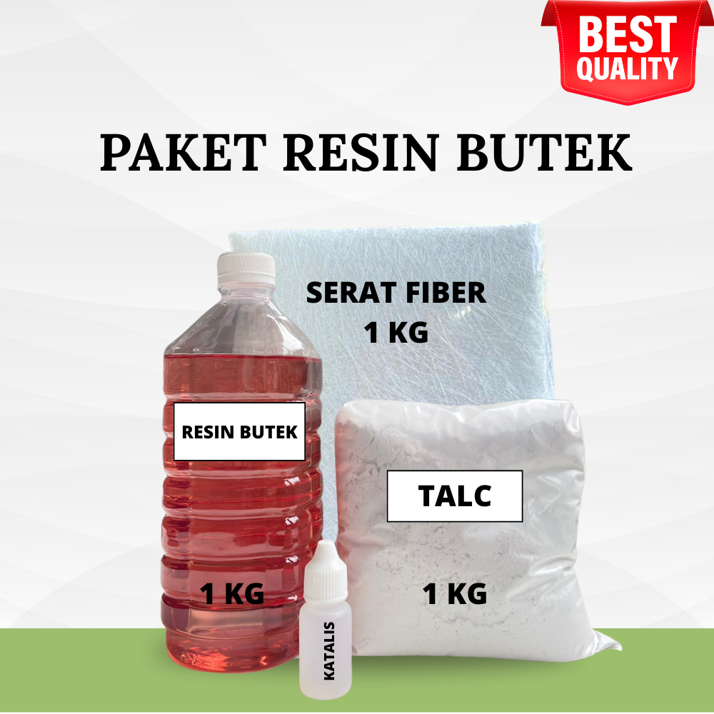 PAKET RESIN BUTEK ( RESIN BUTEK 1 KG + SERAT FIBER 1 KG + KATALIS 20 GR + TALC 1 KG)