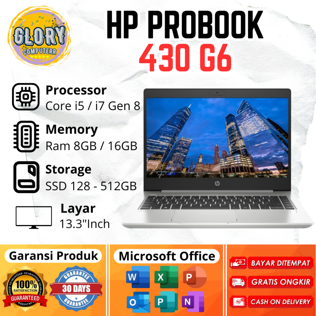 HP Probook 430 G6 Core i5 / i7 Gen 8 Ram 8GB / 16GB SSD 128GB / 256GB / 512GB, Layar 13.3"Inch