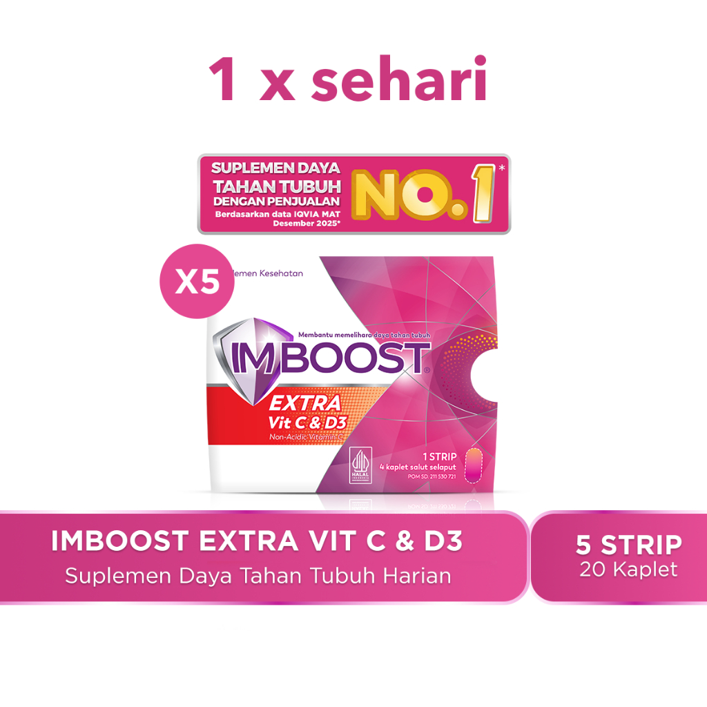 Imboost Extra Vit C & D3 Suplemen Tablet Daya Tahan Tubuh Non-Acidic Vitamin C isi 5 Strip @4 Kaplet