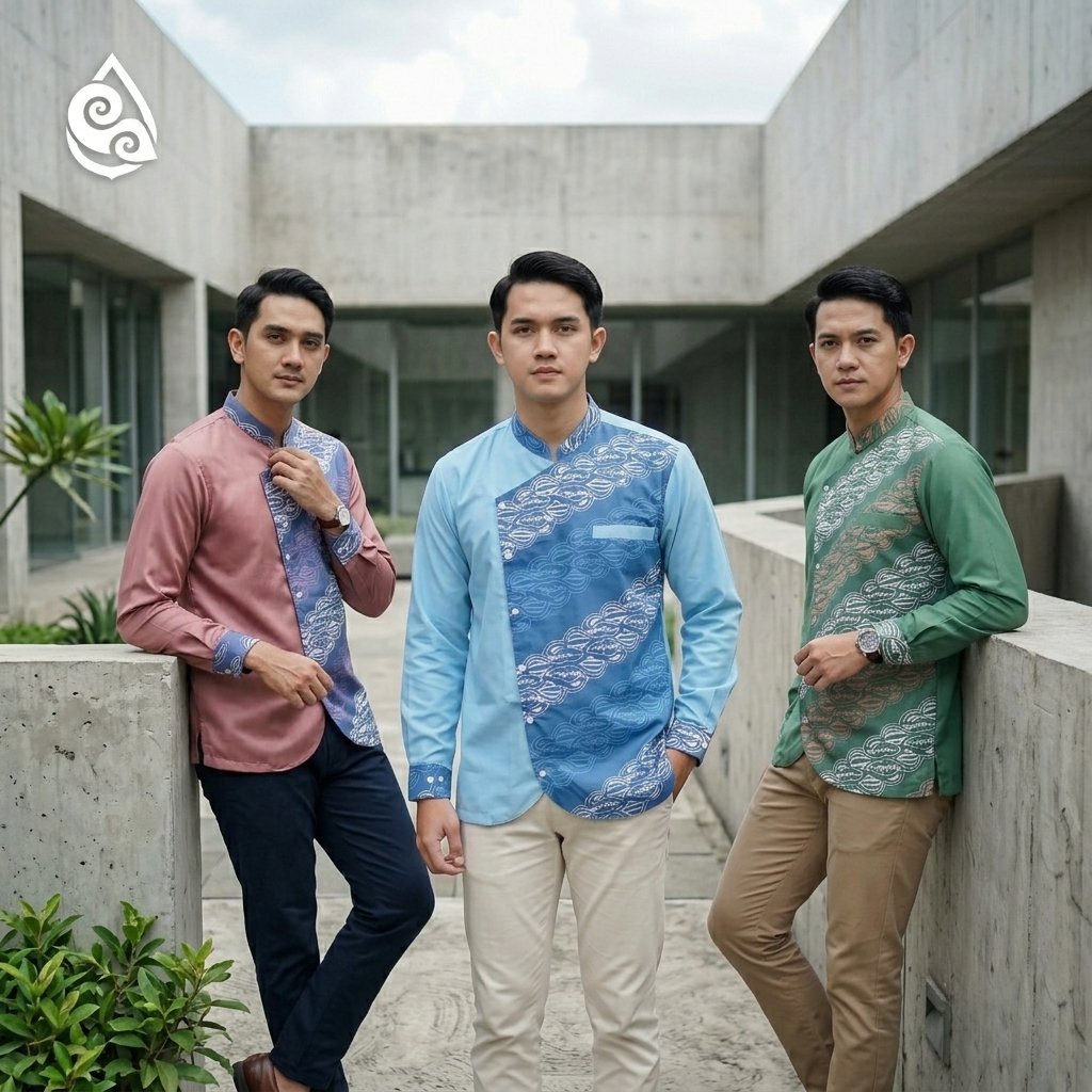 MAHAVARSA Kemeja Beskap Batik Pria Lengan Panjang Slimfit Katun Toyobo Import Kombinasi Batik Cap Bi