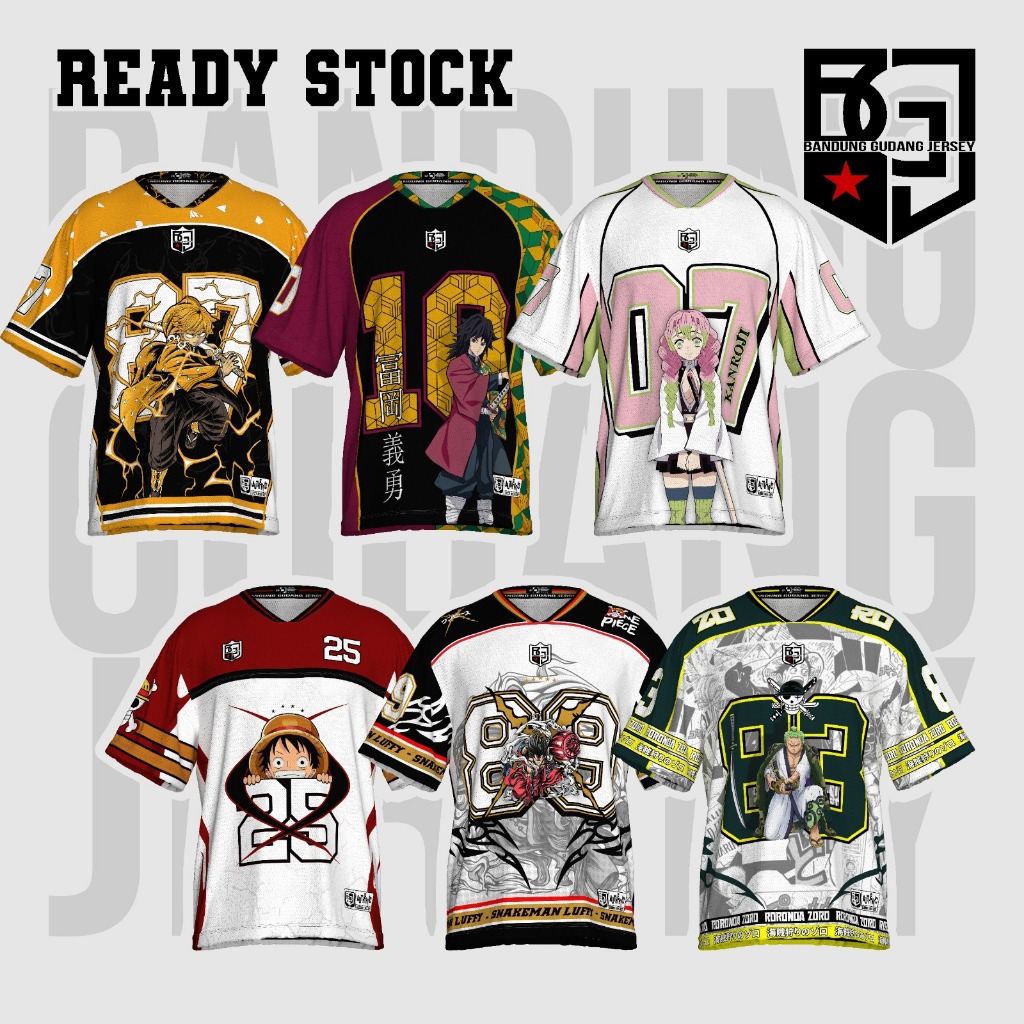 BGJ Baju Jersey Retro Kartun Series Anime Demon Slayer Anak dan Dewasa Hockey Rugby Oversize Unisex