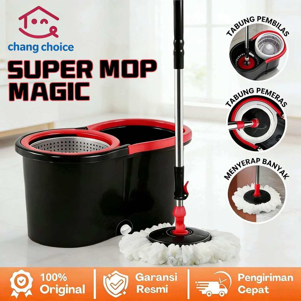 Set Alat Pel Otomatis Super Mop - Tempat Pel Sistem Peras Otomatis, Plastik Tebal Kuat Awet, untuk L