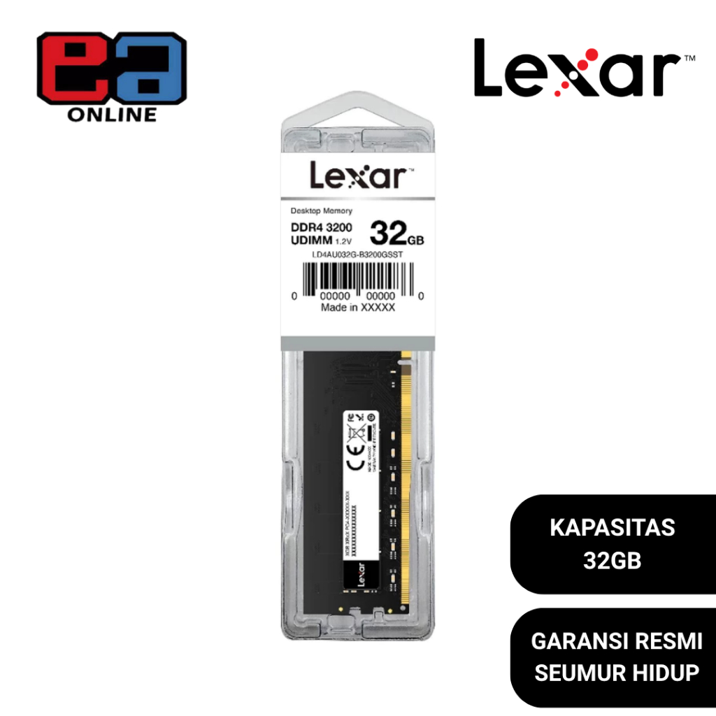 Lexar RAM PC UDIMM DDR4 3200 (PC4 25600) Desktop Memori - 32GB LONGDIMM
