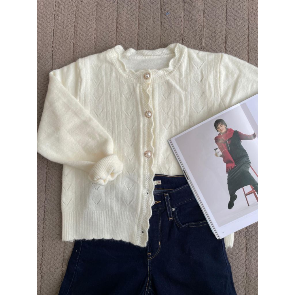 Cardy Rajut Putih Wanita Import – Korean Style Outer