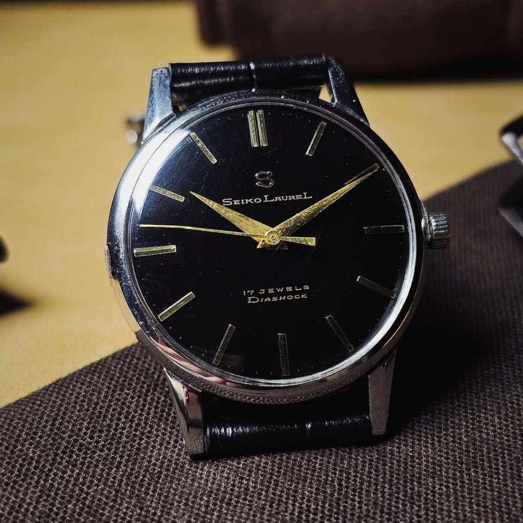 Vintage 1950s SUPER RARE Seiko Laurel Snake S Black Dial