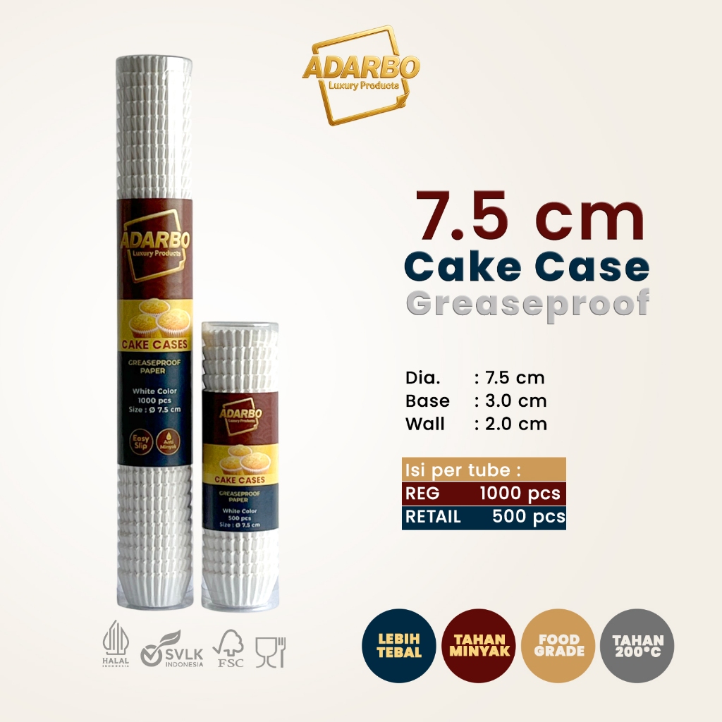 ADARBO Cake Case 7.5 cm Greaseproof Putih - Baking Cups Cookies Macaron Kertas Kue Tahan Minyak