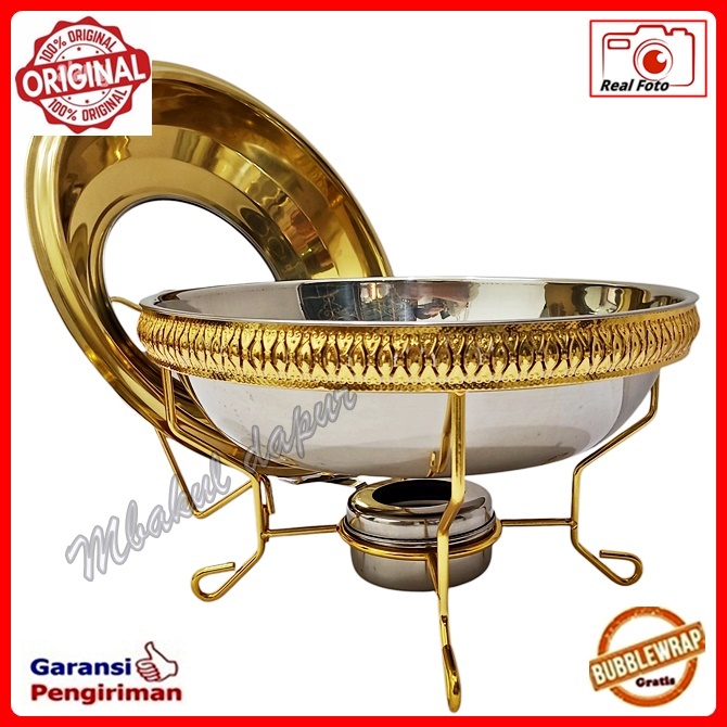 Prasmanan Wadah Saji Stainless Emas Mewah Turki Style + Pemanas Tebal Bonus Irus