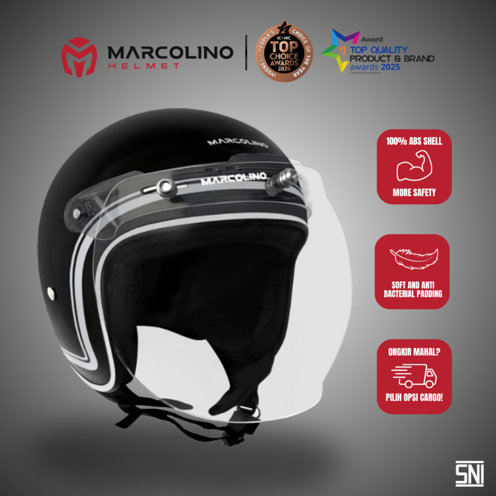 Helm Bogo Pria SNI [ Marcolino Giano Black With Visor ] Marcolino Helmet Giano Edition SNI ( Helm SN