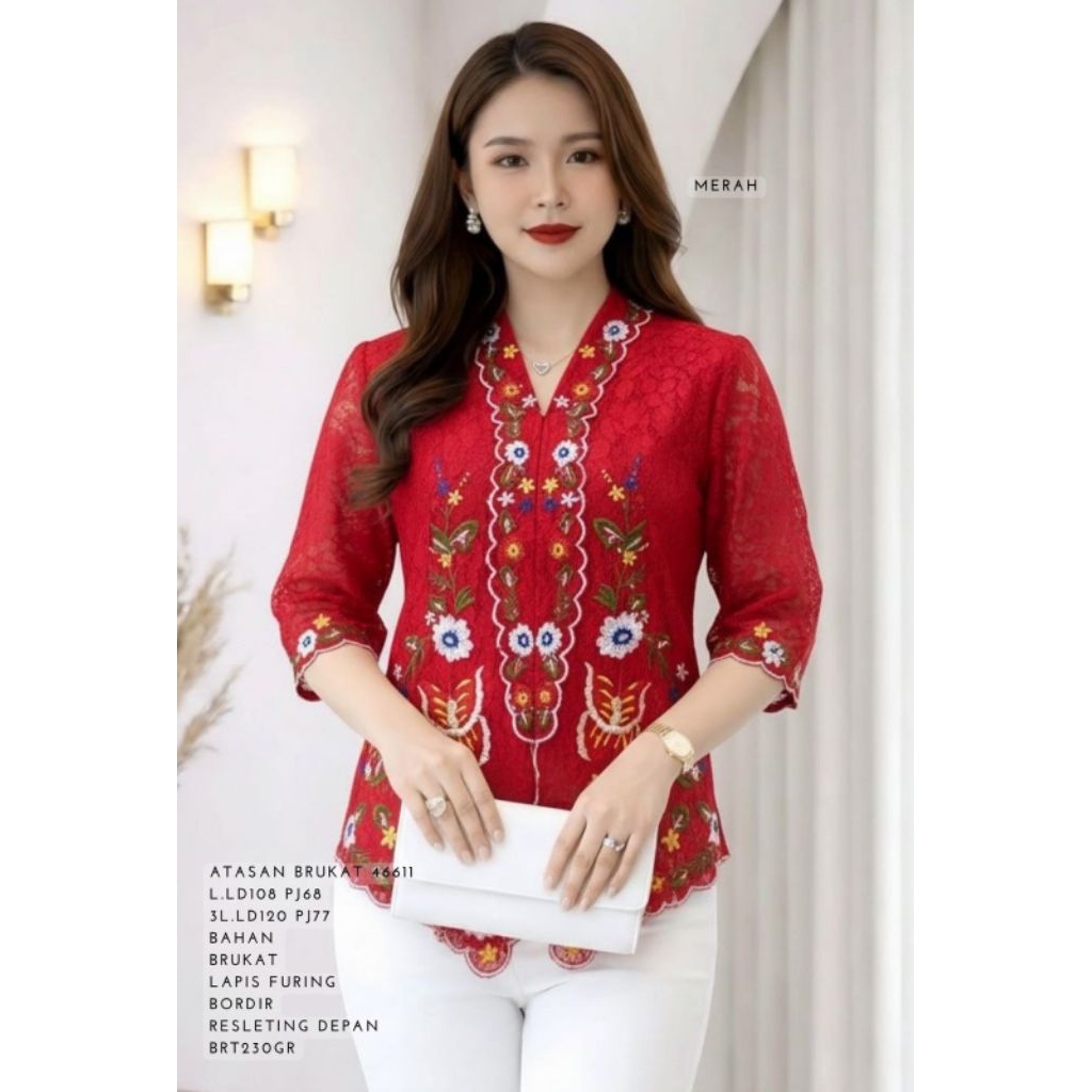 46611 ATASAN BRUKAT BUNGA WANITA / KEBAYA BUNGA PREMIUM/ ATASAN SERAGAM BRUKAT