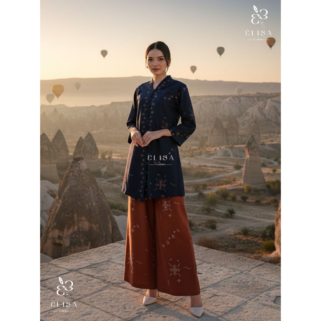 E L I S A | Oneset Batik Panjang Long Tunik dan Rok Lilit Batik Modern Atasan Batik Hijab Friendly P