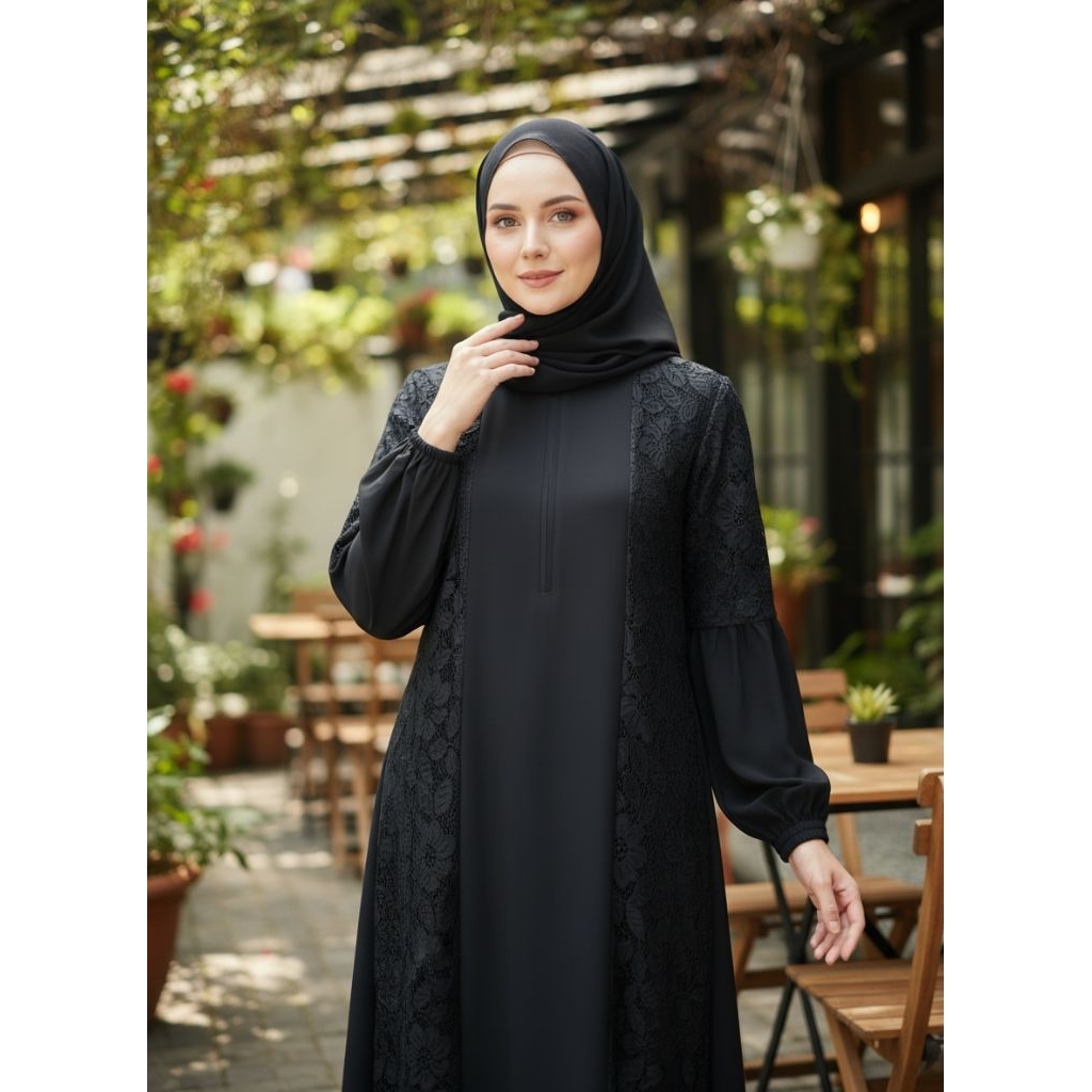 Gamis Abaya Hitam Brokat Premium Adem Lembut