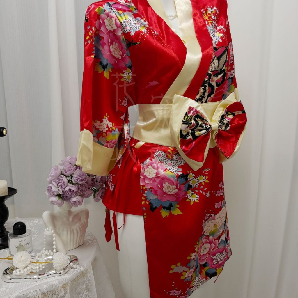 HUES.ID Kimono Jepang Cosplay Lingerie Bahan Satin Motif Bunga 3080