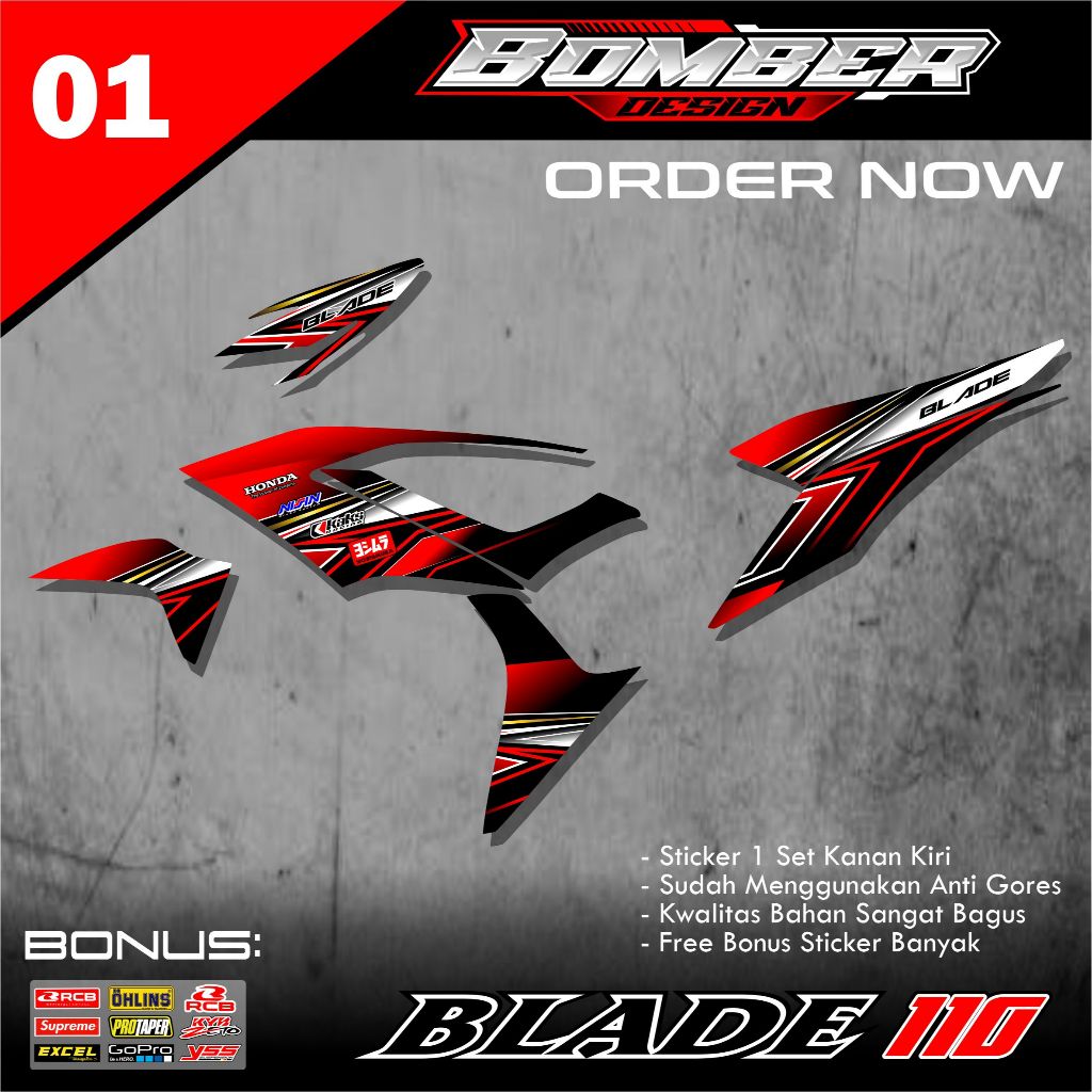 Striping Blade 110 Variasi - Sticker Stiker Variasi Motor Blade 110 Desain Grafis Racing BMB.01