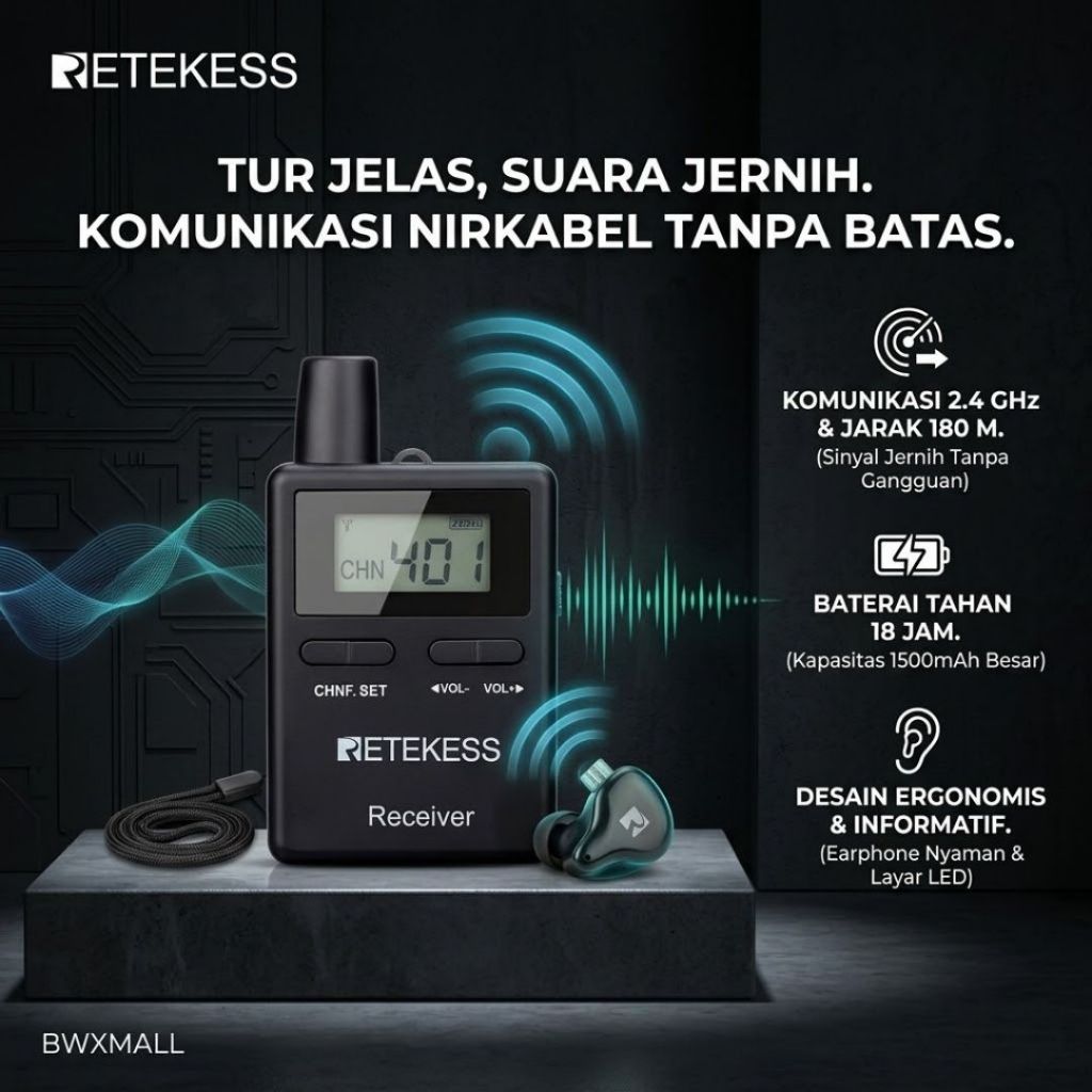 Receiver Audio Tour Guide Nirkabel RETEKESS TT109 Alat Pendengar Suara Pemandu Untuk Peserta Tur Rom